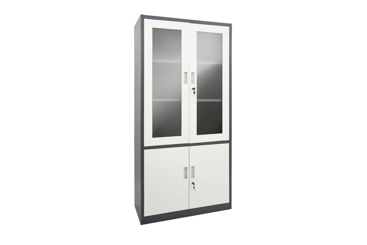 STEEL BOOKSHELF WITH GLASS DOORS & LOCKS - Image 3