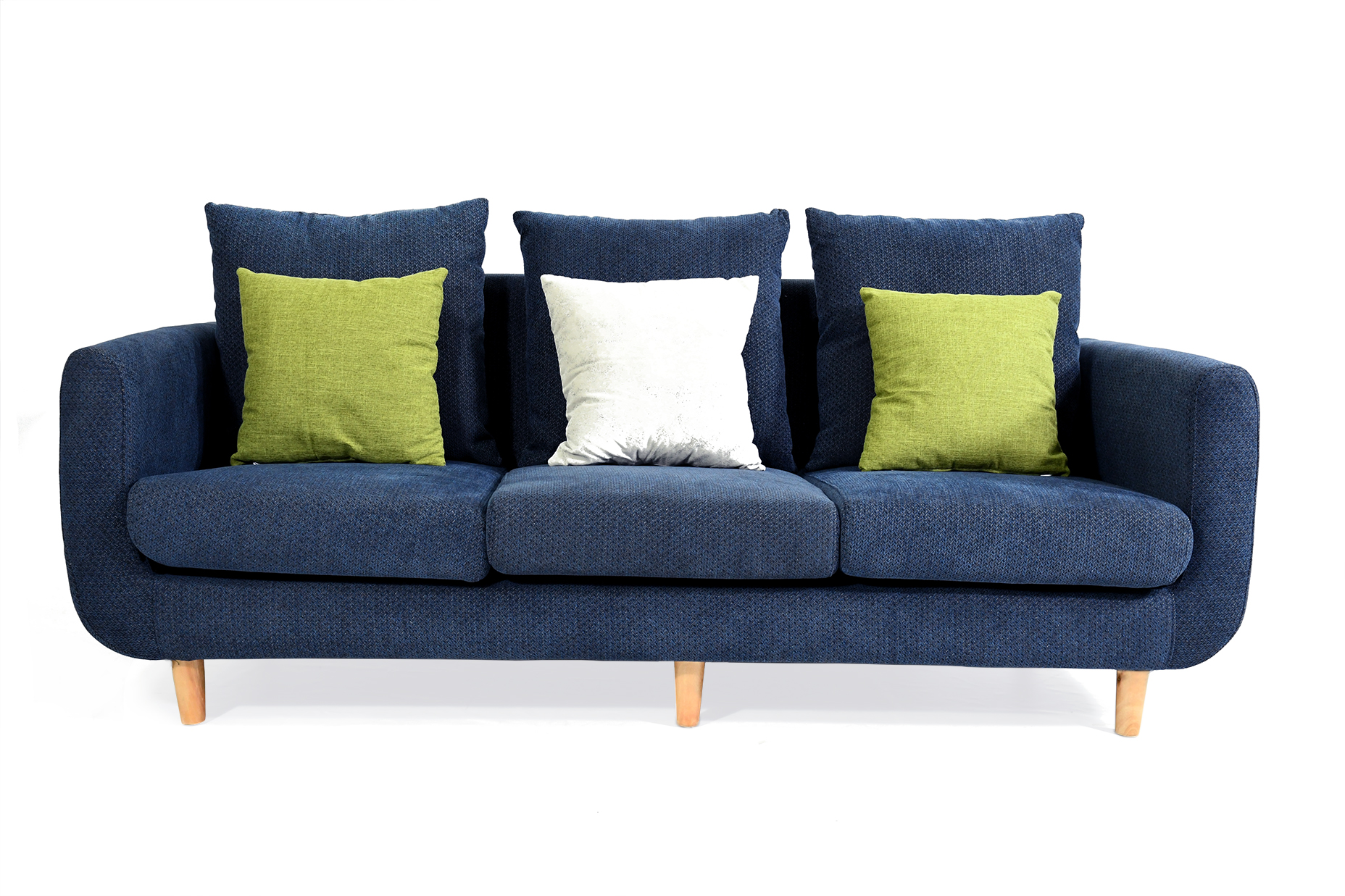 4234 (2) THREE SEAT FABRIC SOFA BLUE WITH 3+3 PILLOWS - Image 1