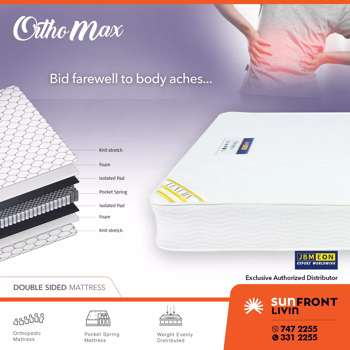 ORTHO MAX FIRM POCKET SPRING 2 SIDE MATTRESS JBM (DOUBLE) - Image 3