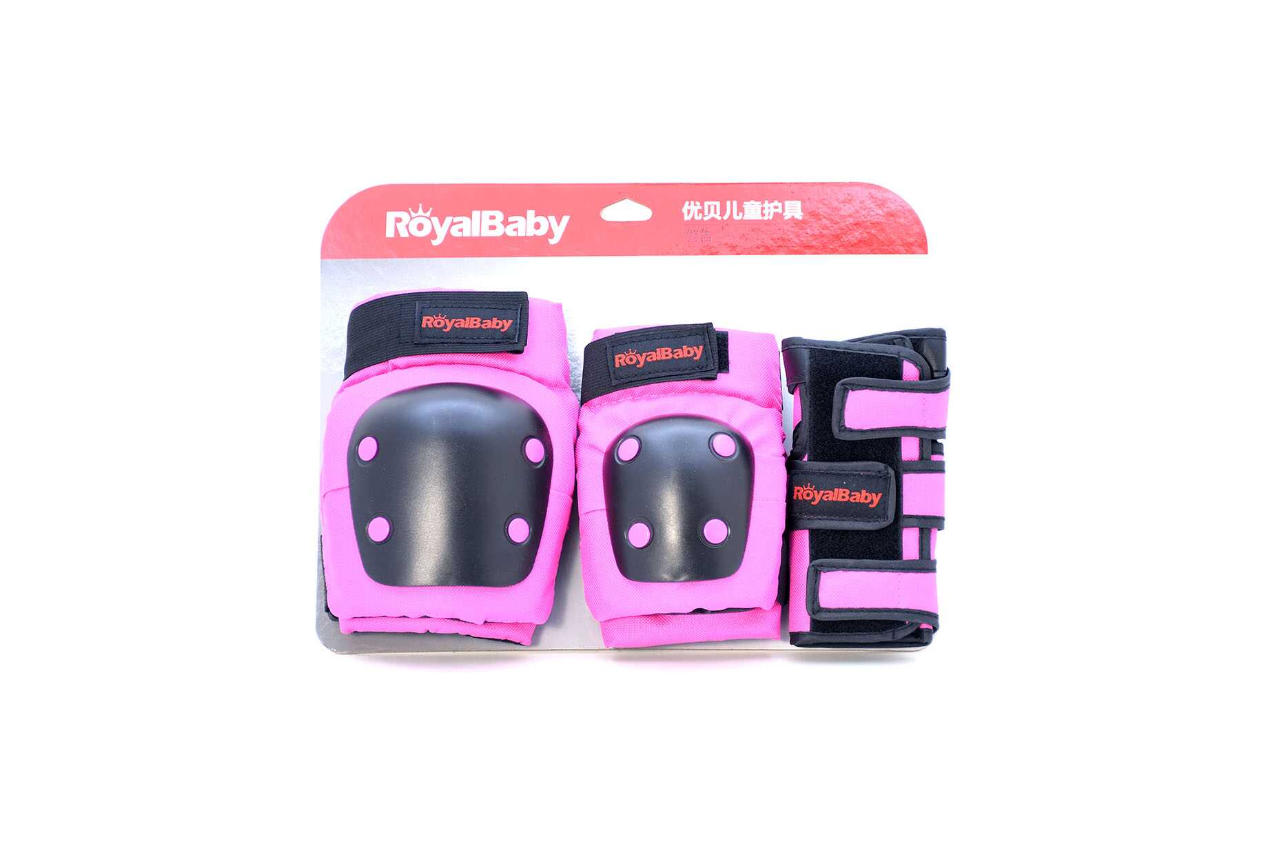 10454 KIDS PROTECTIVE PAD 3 PCS SET (WRIST+ELBOW+KNEE) PINK ROYALBABY - Image 1