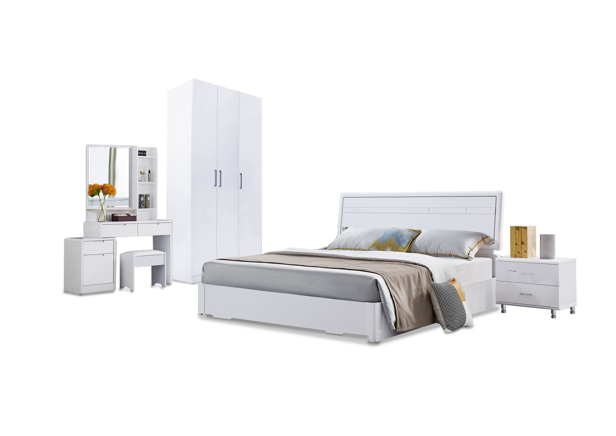 5362, 5361, 5365 all set BEDROOM SET QUEEN STORAGE BED WITH 3 DOOR WARDROBE AKAMU - Image 1