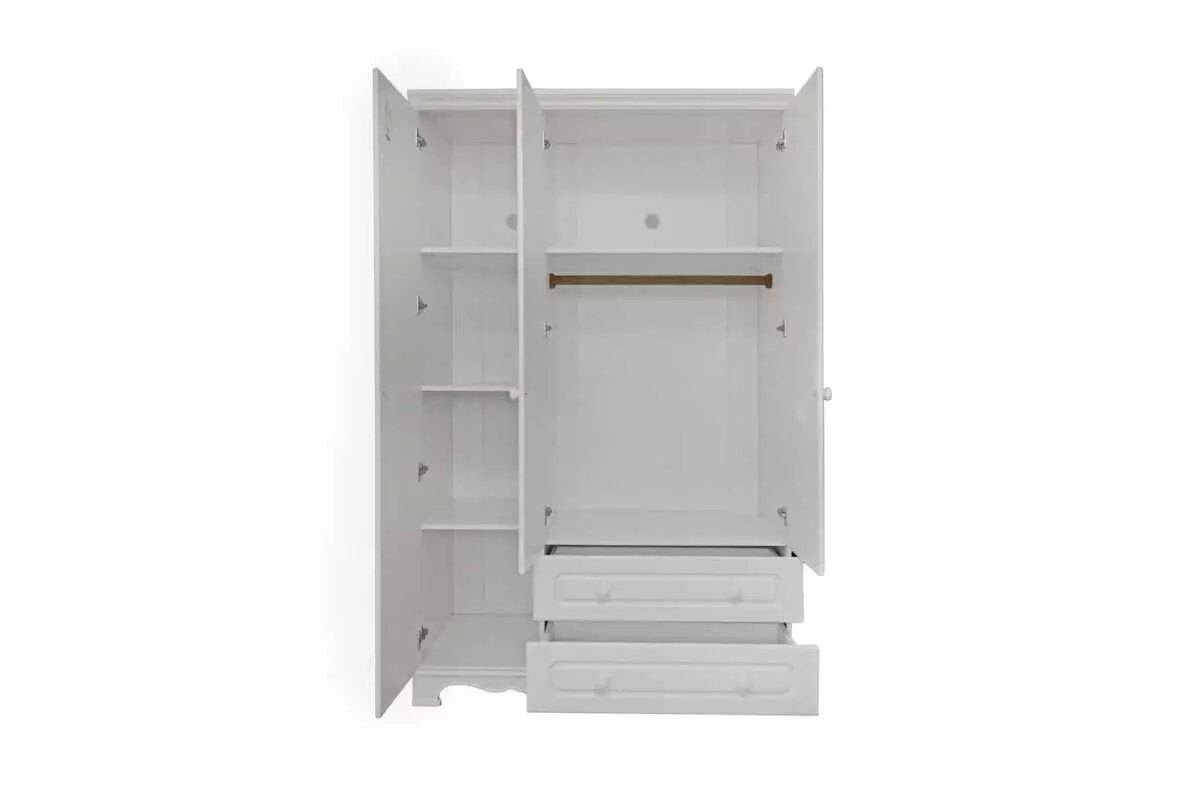 WARDROBE 3 DOOR WITH DRAWERS WHITE AKAMU - Image 2