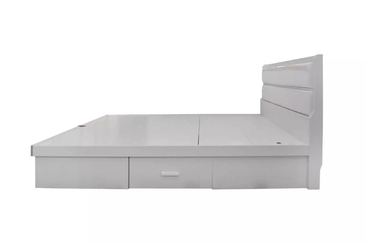 AKAMU STORAGE QUEEN BED CUSHION HEADBOARD WHITE - Image 5