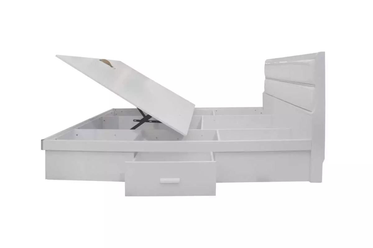 AKAMU STORAGE QUEEN BED CUSHION HEADBOARD WHITE - Image 6