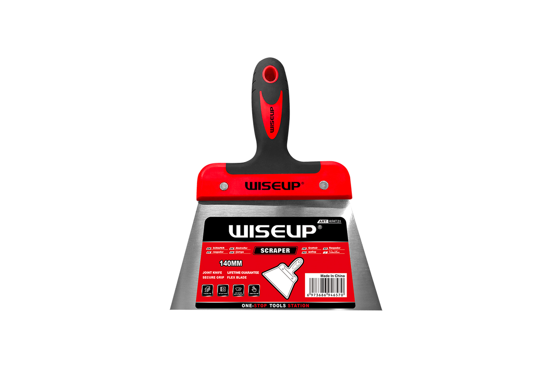 26876 WISEUP RUBBER HANDLE TAPPING TAPING KNIFE 140MM SCRAPER - Image 1