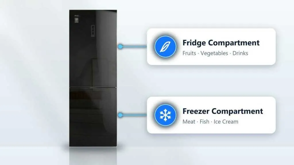 DKAA 2 door refrigerator fridge and freezer compartments