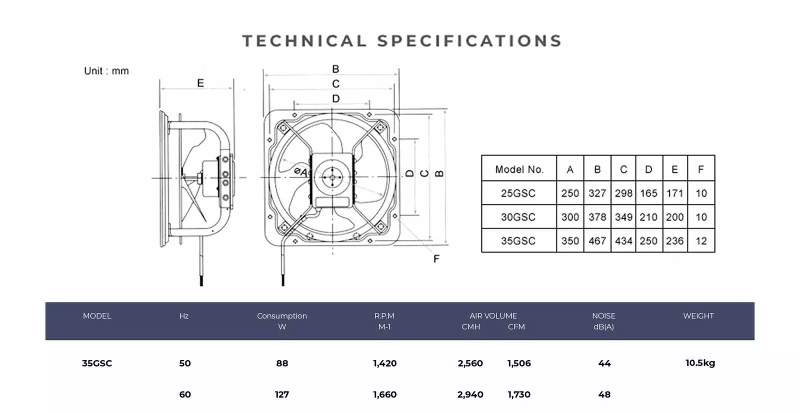 KDK 35GSC technical drawing and dimensions