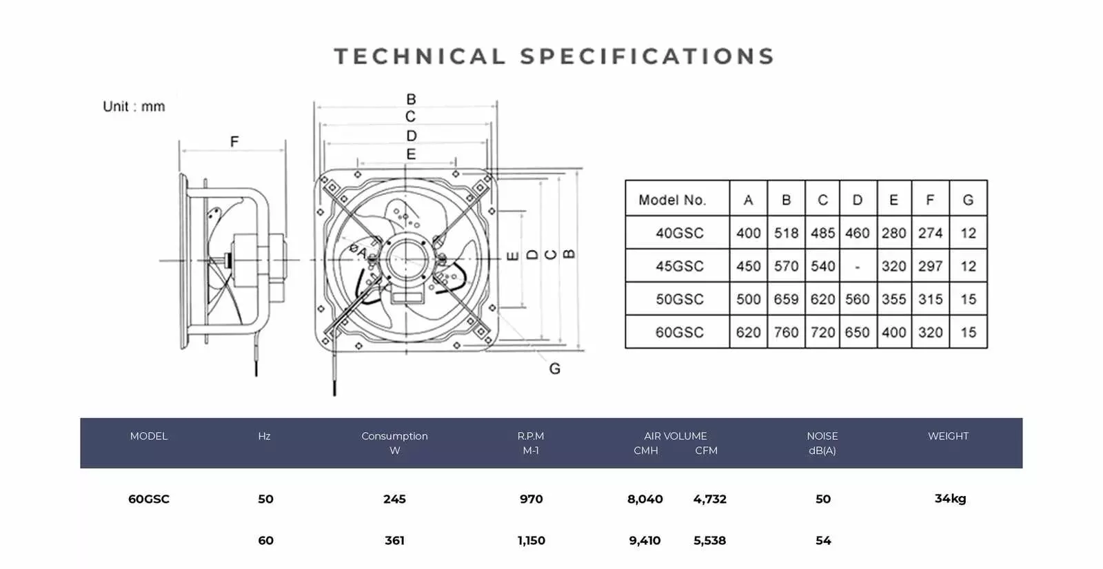 KDK ventilating fan technical drawing and dimensions
