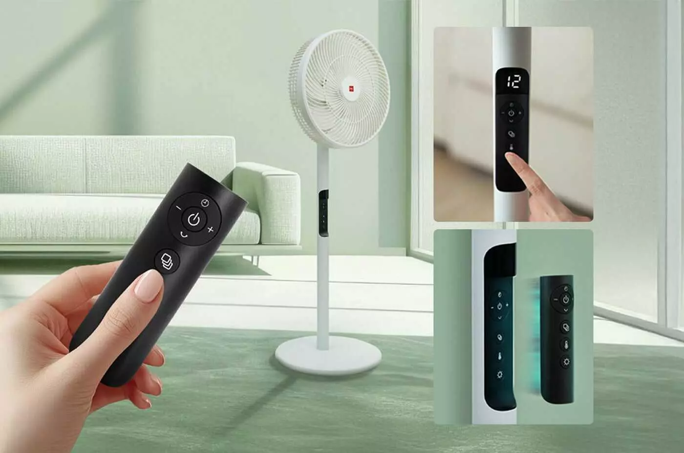 KDK stand fan LED display and magnetic remote