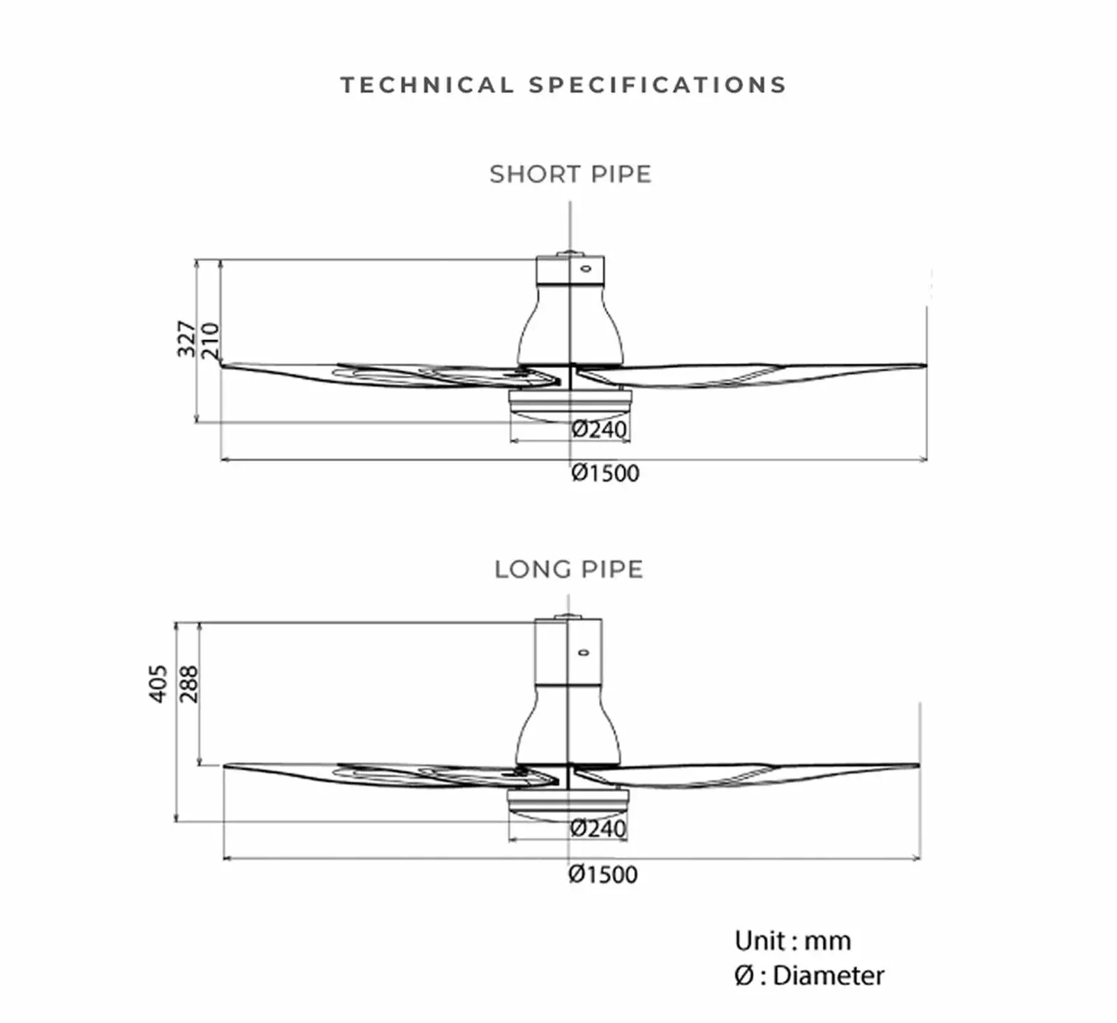 KDK U60FW technical drawing and dimensions