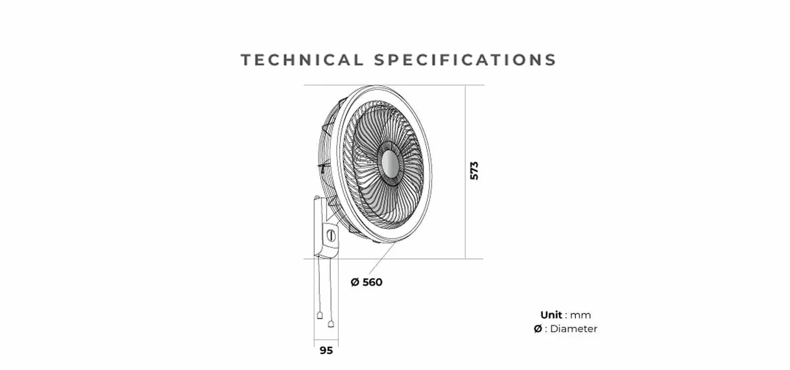 KDK YU50X technical drawing and dimensions