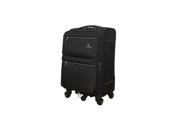 20 inch black soft fabric luggage, front view