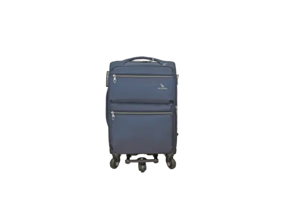 20 inch blue soft fabric luggage, front view