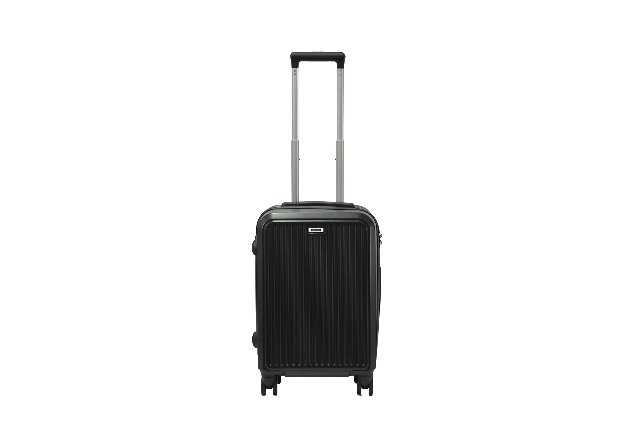 28197 20 inch black hard shell luggage with fine vertical ribs, front view