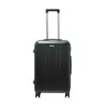 24 inch black hard shell luggage with fine vertical ribs, front view