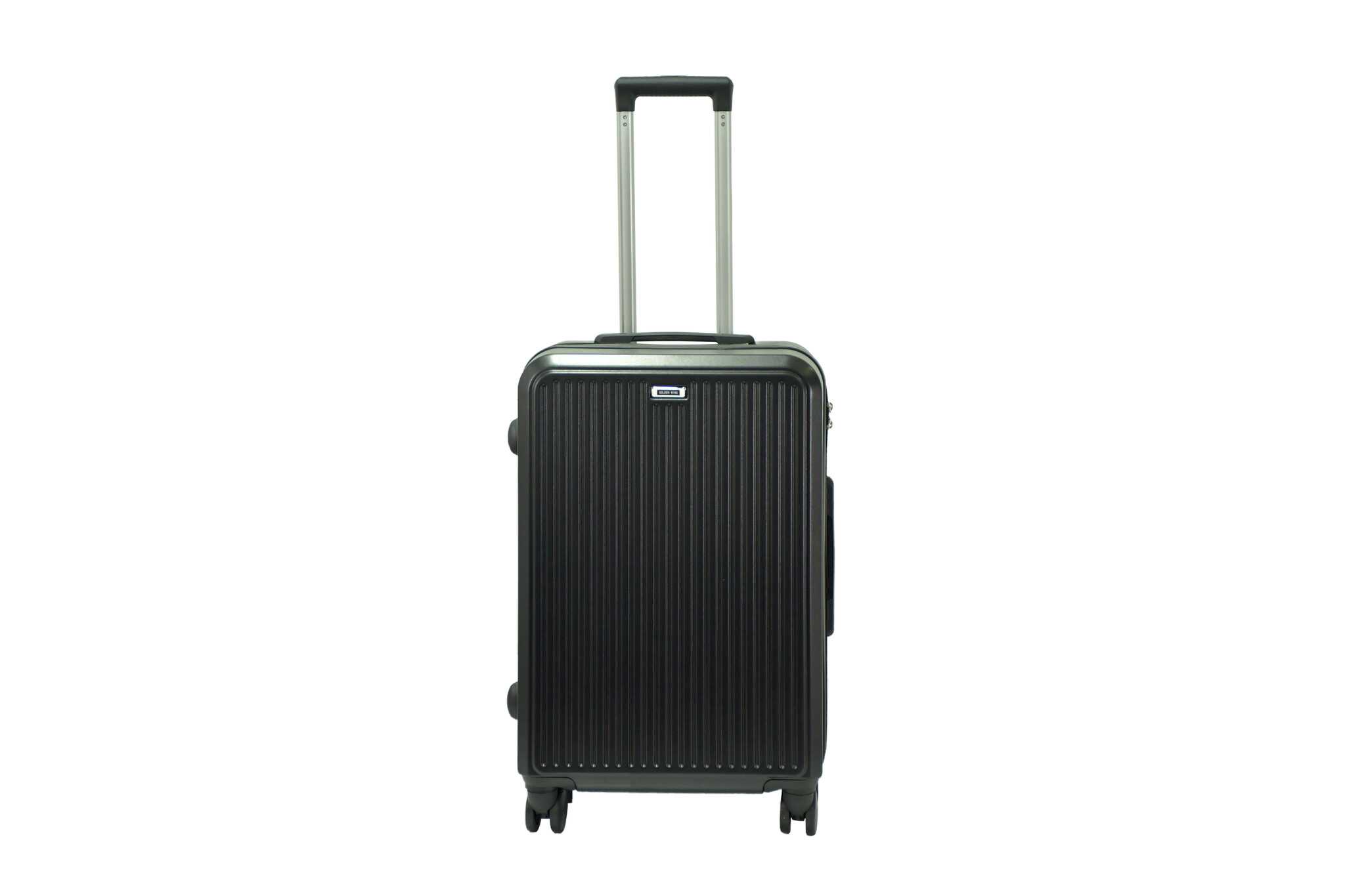 28198 copy 24 inch black hard shell luggage with fine vertical ribs, front view