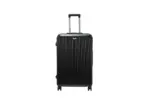 28 inch black hard shell luggage with fine vertical ribs, front view
