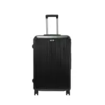 28 inch black hard shell luggage with fine vertical ribs, front view