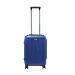 20 inch blue hard shell luggage with fine vertical ribs, front view