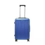 24 inch blue hard shell luggage with fine vertical ribs, front view