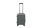 20 inch silver hard shell luggage with fine vertical ribs, front view