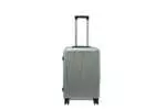 24 inch silver hard shell luggage with fine vertical ribs, front view
