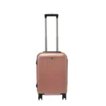 20 inch rose gold hard shell luggage with fine vertical ribs, front view