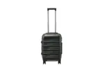 20 inch black hard shell luggage with a brushed finish and horizontal grooves, front view