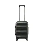 20 inch black hard shell luggage with a brushed finish and horizontal grooves, front view
