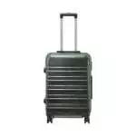 24 inch black hard shell luggage with a brushed finish and horizontal grooves, front view