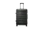 28 inch black hard shell luggage with a brushed finish and horizontal grooves, front view