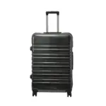 28 inch black hard shell luggage with a brushed finish and horizontal grooves, front view