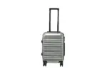 20 inch silver hard shell luggage with wide horizontal grooves, front view