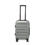 20 inch silver hard shell luggage with wide horizontal grooves, front view