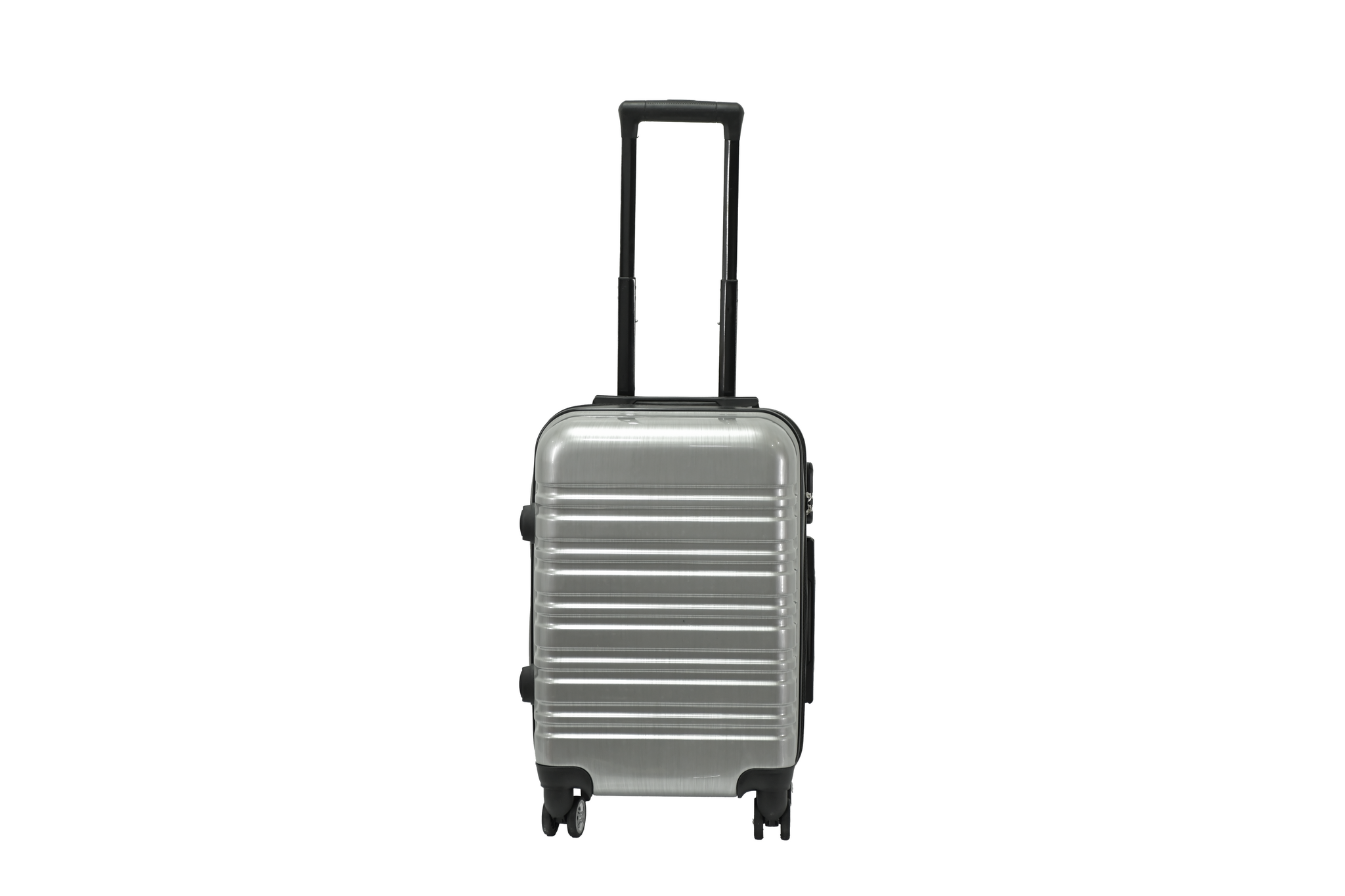 28212 20 inch silver hard shell luggage with wide horizontal grooves, front view