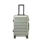 24 inch silver hard shell luggage with wide horizontal grooves, front view