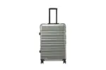 28 inch silver hard shell luggage with wide horizontal grooves, front view