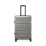 28 inch silver hard shell luggage with wide horizontal grooves, front view