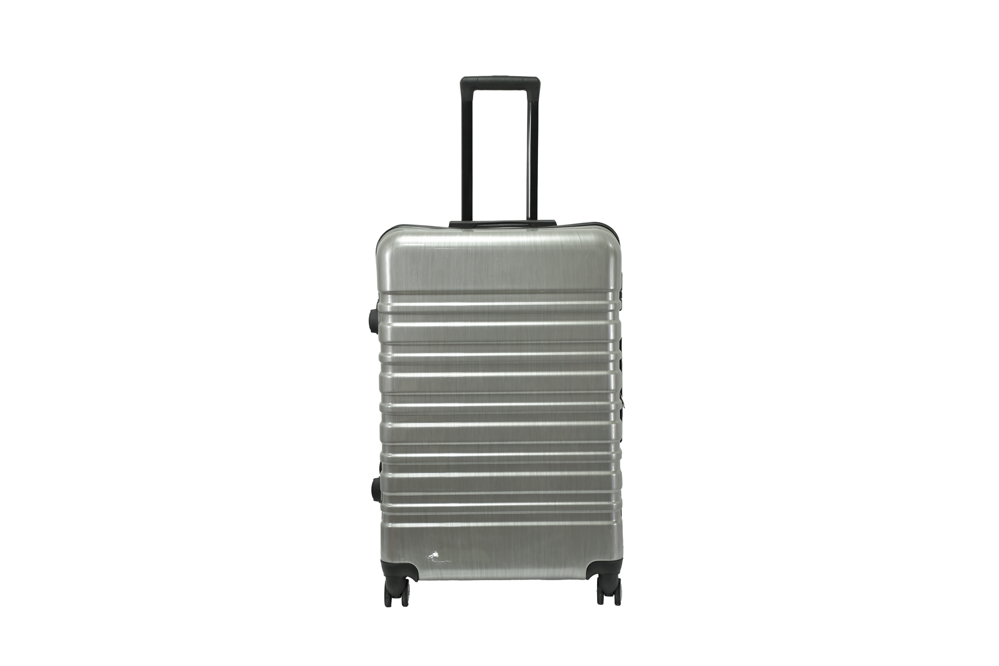28214 28 inch silver hard shell luggage with wide horizontal grooves, front view
