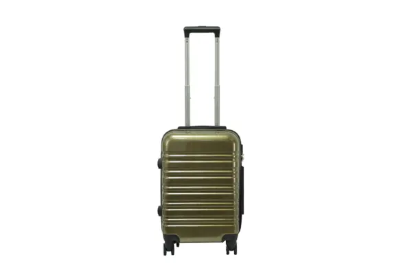 20 inch gold hard shell luggage with wide horizontal grooves, front view