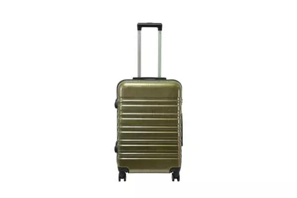 24 inch gold hard shell luggage with wide horizontal grooves, front view