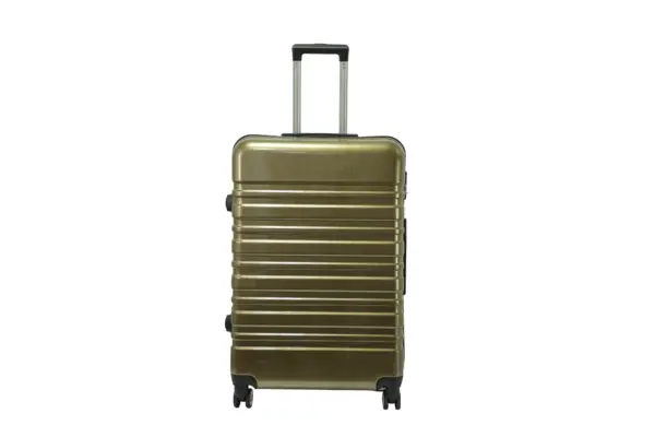 28 inch gold hard shell luggage with wide horizontal grooves, front view