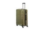 28 inch gold hard shell luggage with wide horizontal grooves, side view with four wheels