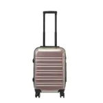 20 inch rose gold hard shell luggage with wide horizontal grooves, front view