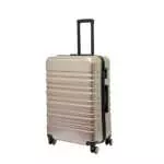 28 inch rose gold hard shell luggage with wide horizontal grooves, front view