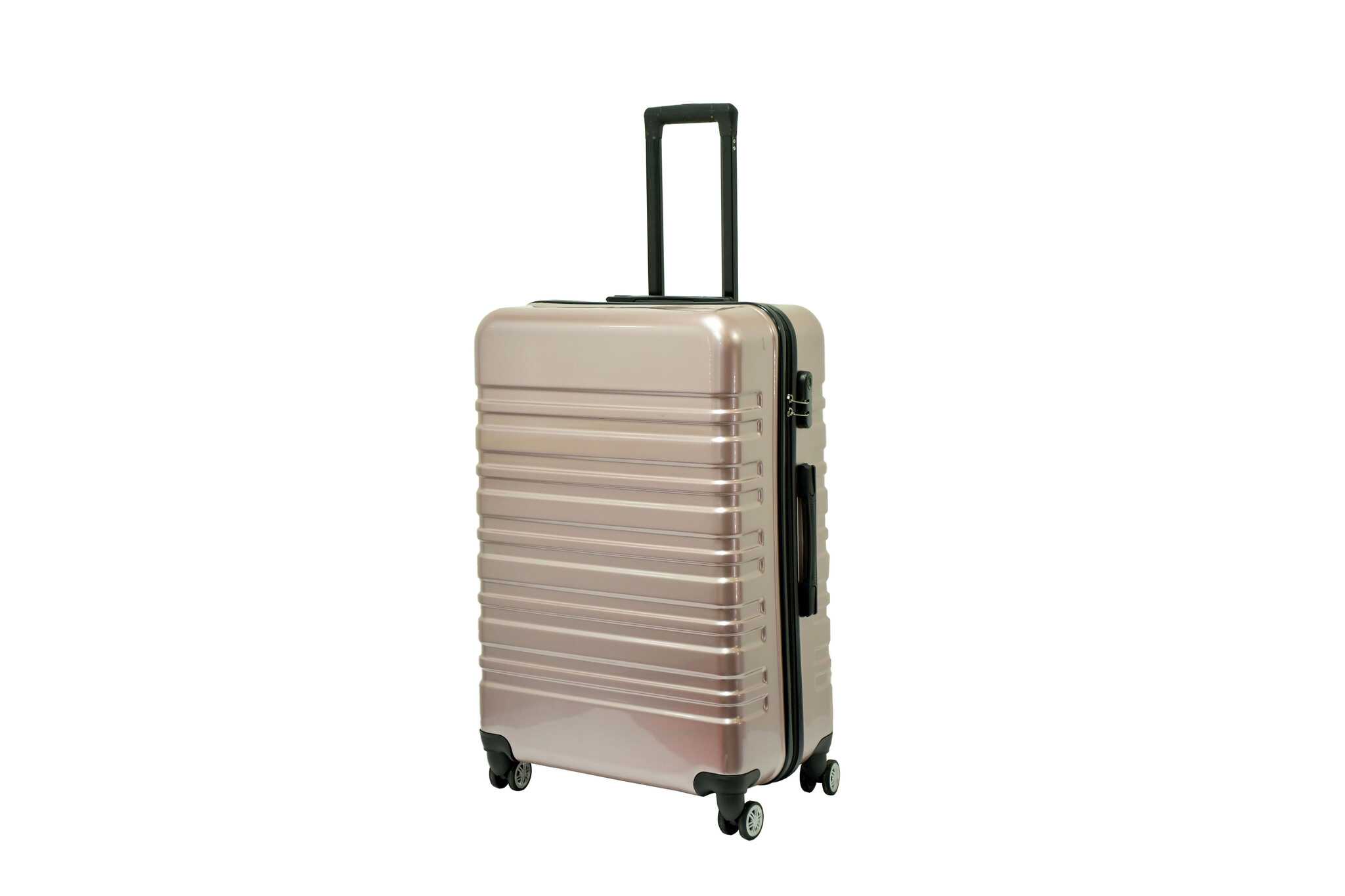 28220_A copy 28 inch rose gold hard shell luggage with wide horizontal grooves, front view