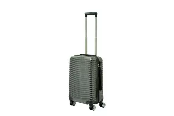 20 inch black hard shell luggage with curved ribs, front view