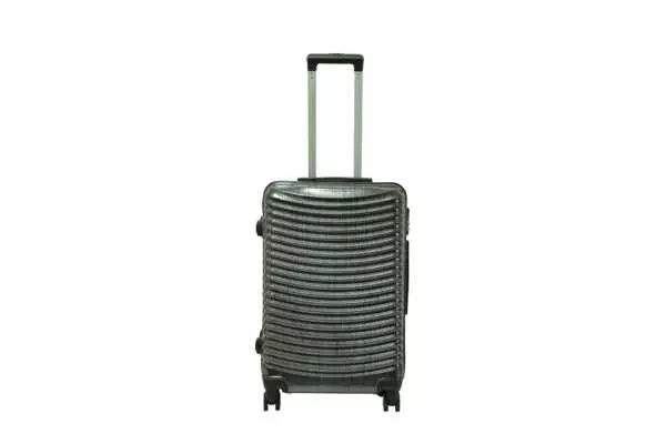 24 inch black hard shell luggage with curved ribs, front view
