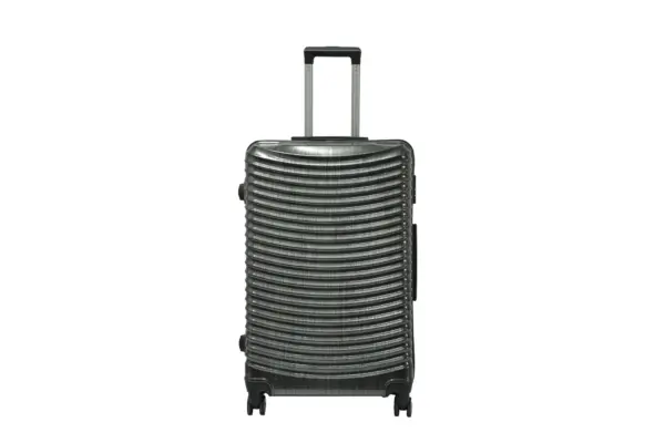 28 inch black hard shell luggage with curved ribs, front view
