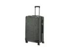 28 inch black hard shell luggage with curved ribs, side view with four wheels